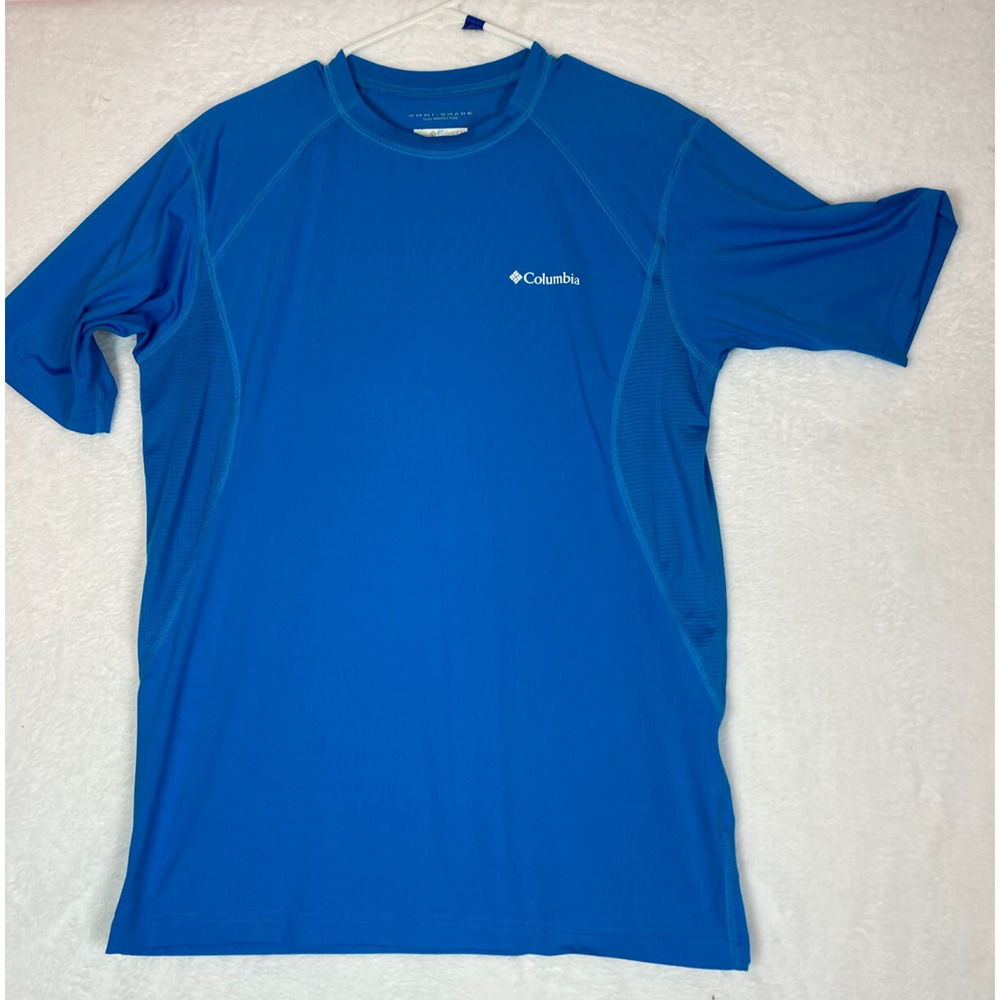 Columbia Mens L Omni-Shade Bright Blue Breathable Short Sleeve Short Sleeve Top